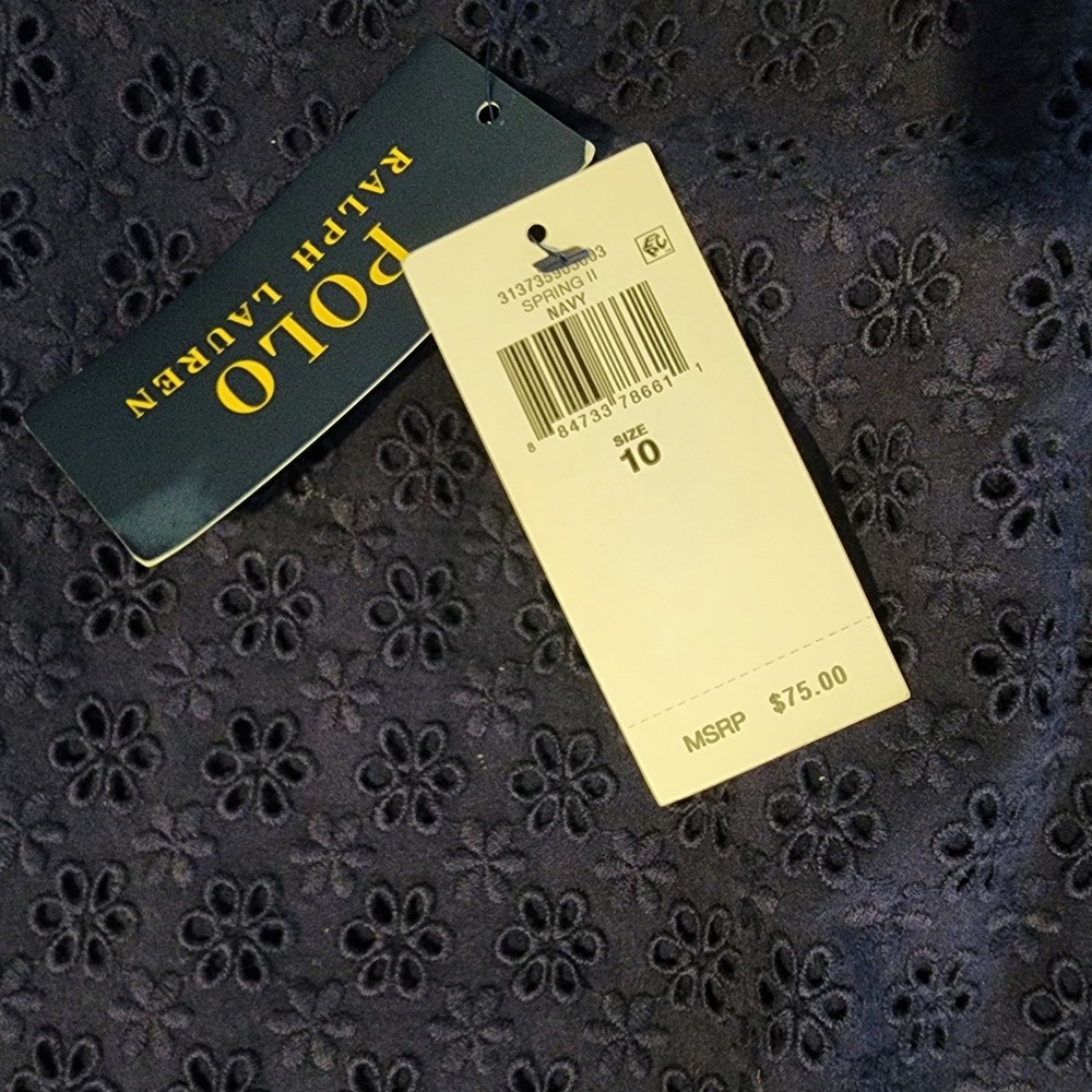 Polo Ralph Lauren Eyelet Dress Flutter Sleeve Navy Blue Girls Size 10 - Picture 4 of 4